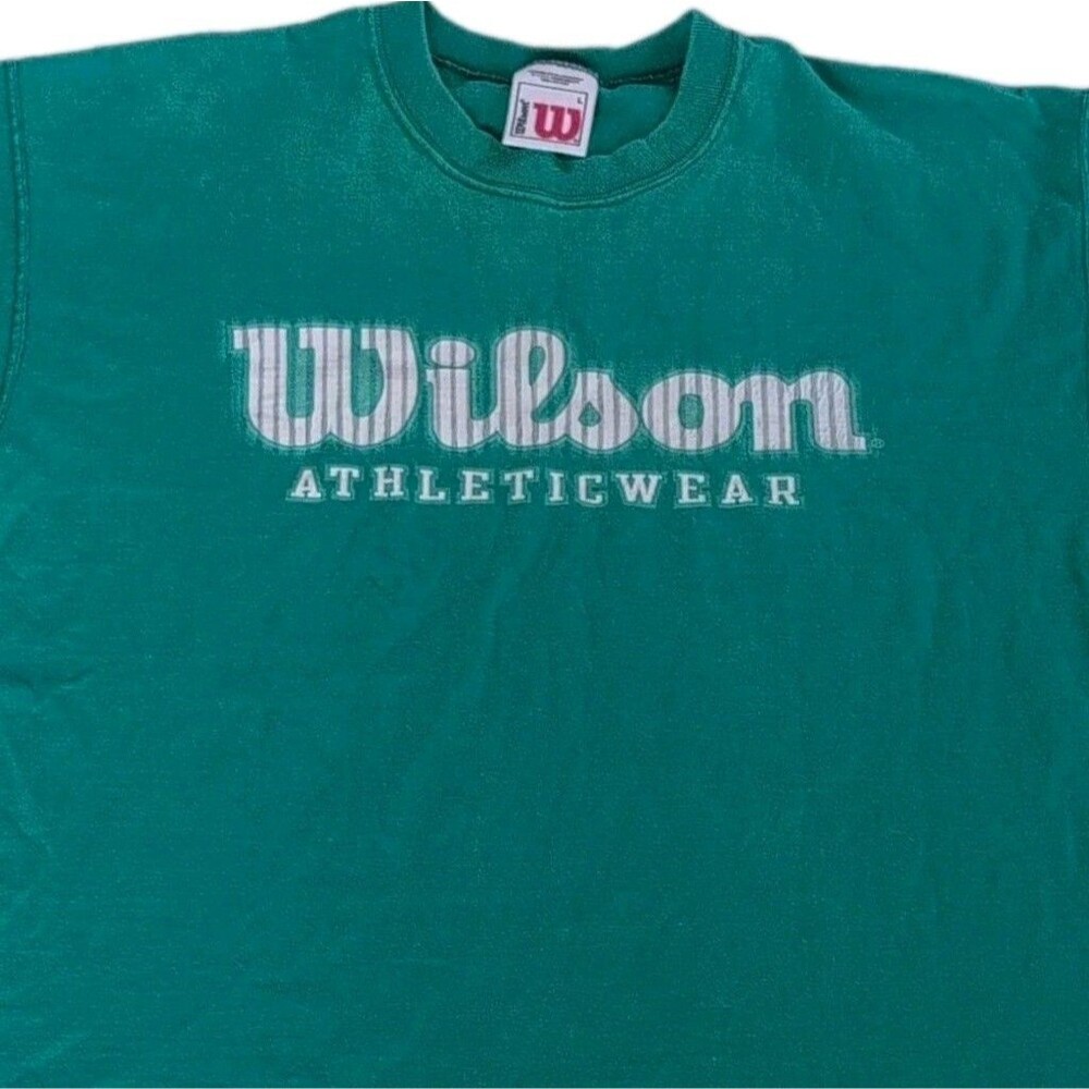 Vintage Wilson  Graphic Logo Tee Green Men's L Heavy Knit Crew Neck T-Shirt